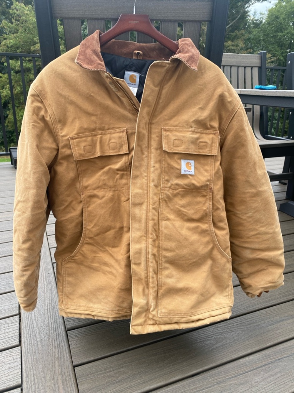 Carhartt Tan Canvas Work Coat with Corduroy Collar